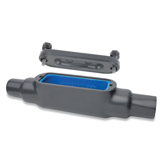 Product image for Ocal C58-4X-G 1-1/2" PVC-Coated Ocal-Blue® C-Style Conduit Body, Form-8 - Gray