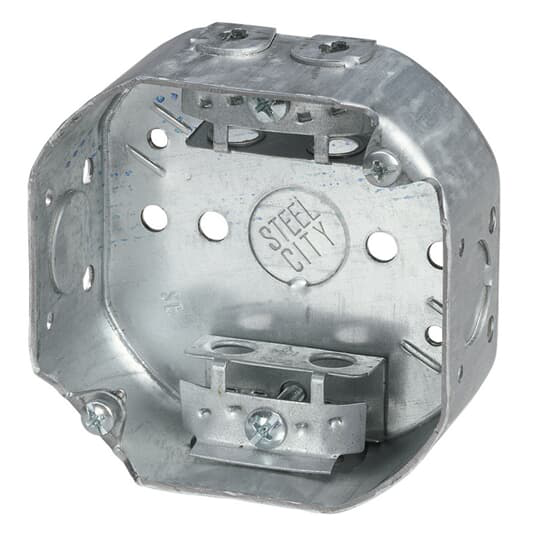 Product image for Steel City 54151-A 4 Inch 15.8cu.in Steel Octagon Box with 1/2 Inch Knockout and Clamp
