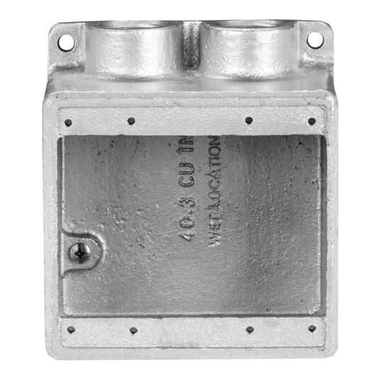 Product image for Thomas & Betts FDS222-TB 3/4 Inch 2-Gang 2-Hub Deep Iron Dead End Box
