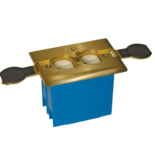 Product image for Carlon B121BFBB 1-Gang Non-Metallic Adjustable Floor Box w/ Duplex Receptacle, Brass Cover, 20 cu.in