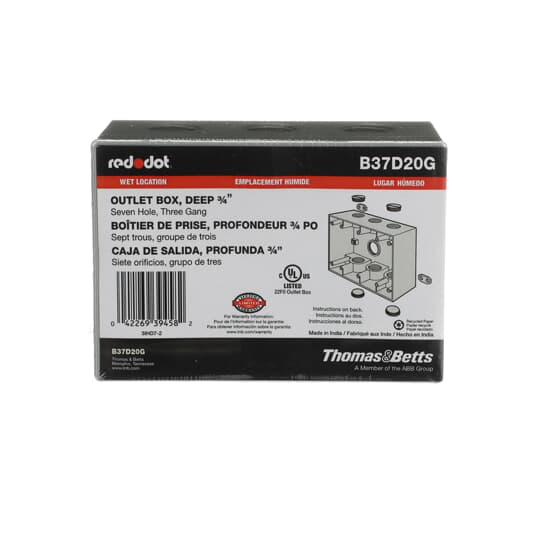 Product image for ABB B37D20G 3G WP BOX 7 HOLE 3/4 HU