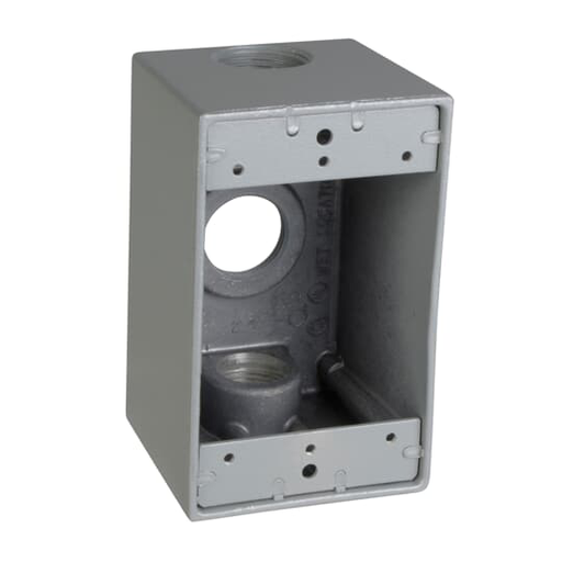 Product image for Red Dot S104E Silver Aluminum 3-Hole 1-Gang 3/4 Inch Deep Weatherproof Box