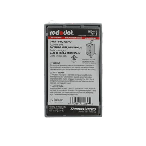 Red Dot IHD4-1 1-Gang Weatherproof Metallic Device Box, (4) 1/2" Hubs, 2-5/8" Deep Product image for Red Dot IHD4-1 1-Gang Weatherproof Metallic Device Box, (4) 1/2" Hubs, 2-5/8" Deep