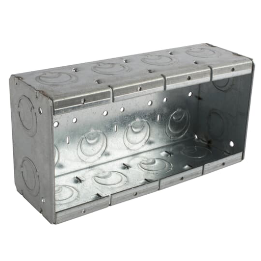 Product image for Steel City 4-MBS 4-Gang Shallow Masonry Box, 2-1/2" Deep, 1/2" & 3/4" KO's, Steel