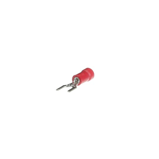 Product image for Thomas & Betts 18RA-10F 22 to 16 AWG #10 Stud Red Electrotinned Copper Vinyl Insulated Fork Terminal