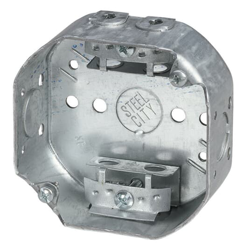 Product image for Steel City 54151-A 4 Inch 15.8cu.in Steel Octagon Box with 1/2 Inch Knockout and Clamp