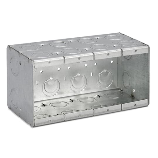 Product image for Steel City 4-MB 4-Gang Deep Masonry Box, 3-1/2" Deep, 1/2" & 3/4" KO's, Steel