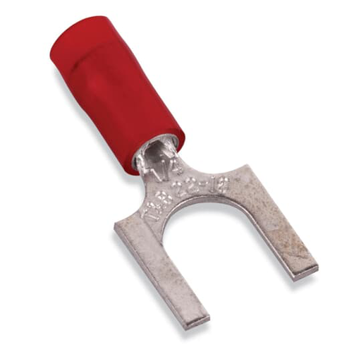 Product image for Thomas & Betts RA1123 #8 Bolt Hole 22-16 AWG Wire Range Red Insulated Nylon Fork Terminal