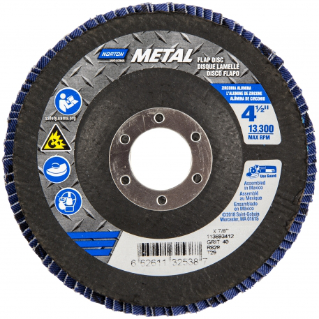 Metal R828 ZA Coarse Grit Center Mount Fiberglass HD Conical Flap Disc, 4-1/2 In. Diameter