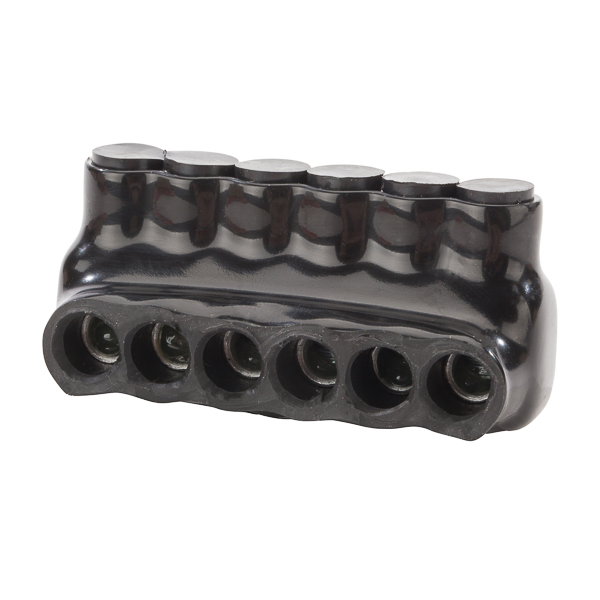 NSI IPL4-6 4 to 14 AWG Black Plastisol 6-Port 1-Side Entry Insulated Multi-Cable Connector Block Product image for NSI IPL4-6 4 to 14 AWG Black Plastisol 6-Port 1-Side Entry Insulated Multi-Cable Connector Block