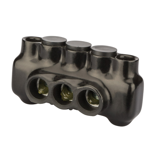 NSI IPLMD3/0-3 6 to 3/0 AWG Black Plastisol 3-Port 2-Side Entry Insulated Multi-Cable Connector with Hole NSI IPLMD3/0-3 6 to 3/0 AWG Black Plastisol 3-Port 2-Side Entry Insulated Multi-Cable Connector with Hole