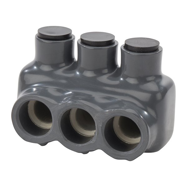Product image for NSI IPLG3/0-3 4 to 3/0 AWG Gray Plastisol 3-Port 1-Side Entry Insulated Multi-Cable Connector