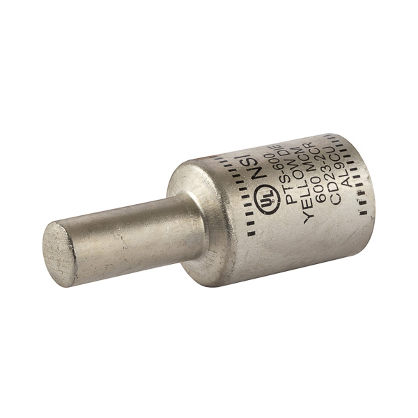 NSI PTS600 600 MCM Yellow Tinned Aluminum 1-Conductor Solid Pin Terminal NSI PTS600 600 MCM Yellow Tinned Aluminum 1-Conductor Solid Pin Terminal