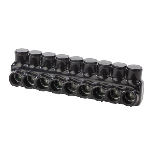 Product image for NSI IPLD350-9 6 AWG to 350 MCM Black Plastisol 9-Port 2-Side Entry Insulated Multi-Cable Connector Block