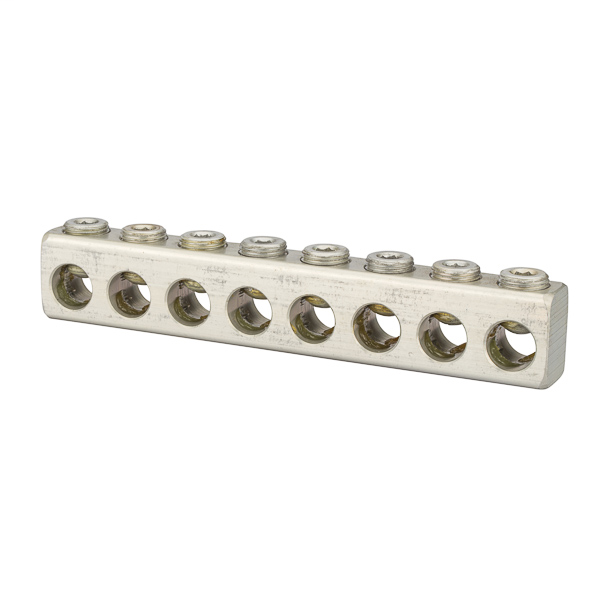 NSI PL350-8 6 AWG to 350 MCM 8-Port Aluminum Alloy Uninsulated Multi-Cable Connector Block NSI PL350-8 6 AWG to 350 MCM 8-Port Aluminum Alloy Uninsulated Multi-Cable Connector Block