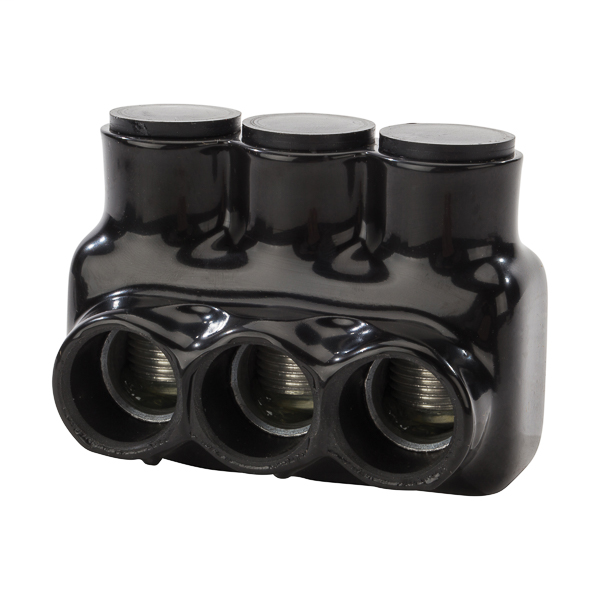 Product image for NSI IPL250-3 600 Volt 6 AWG to 250 MCM Black Plastisol 3-Port 1-Side Entry Insulated Multi-Cable Connector Block