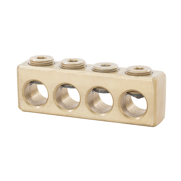 Product image for NSI PL500-4 4 AWG to 500 MCM 4-Port Aluminum Alloy Uninsulated Multi-Cable Connector Block