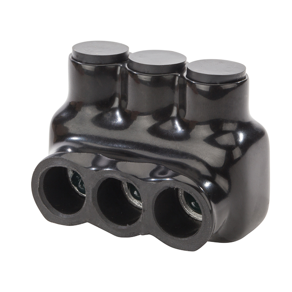 Product image for NSI IPL3/0-3 6 to 3/0 AWG Black Plastisol 3-Port 1-Side Entry Insulated Multi-Cable Connector Block