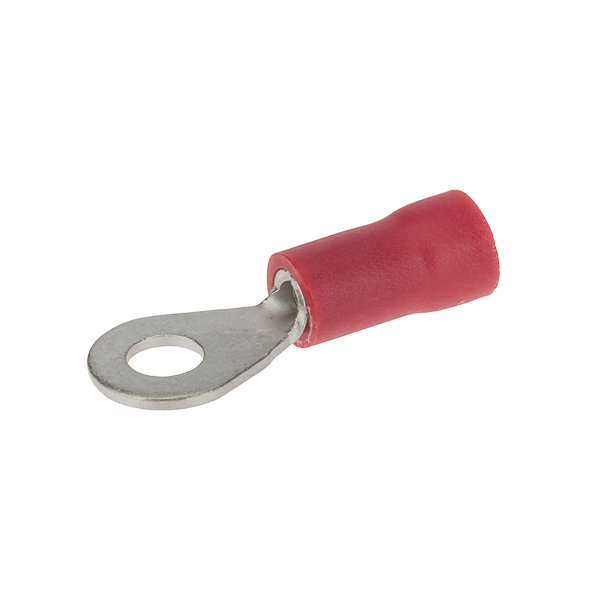 Product image for NSI R22-6V-S #6 Stud 22 to 18 AWG Red Vinyl 1-Hole Insulated Ring Terminal