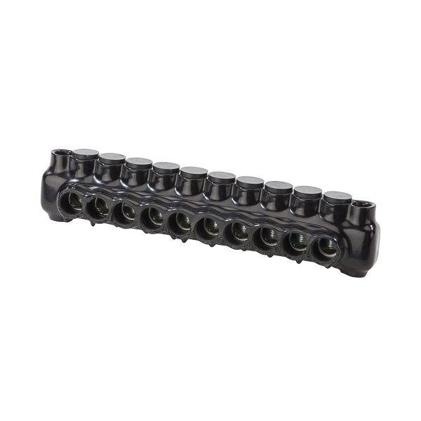 NSI IPLMD3/0-10 6 to 3/0 AWG Black Plastisol 10-Port 2-Side Entry Insulated Multi-Cable Connector with Hole NSI IPLMD3/0-10 6 to 3/0 AWG Black Plastisol 10-Port 2-Side Entry Insulated Multi-Cable Connector with Hole