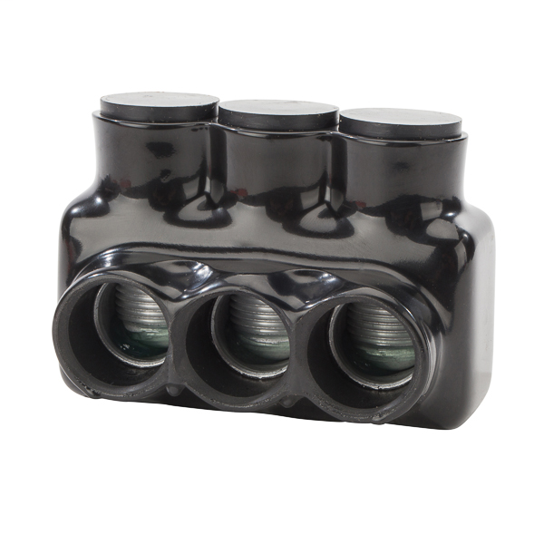 Product image for NSI IPL500-3 4 AWG to 500 MCM Black Plastisol 3-Port 1-Side Entry Insulated Multi-Cable Connector Block