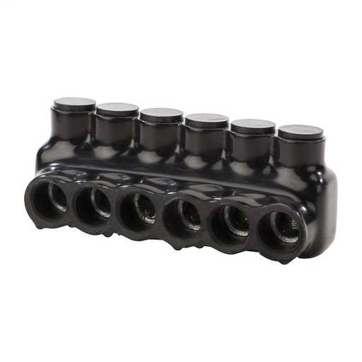 Product image for NSI IPL1/0-6 14 to 1/0 AWG Black Plastisol 6-Port 1-Side Entry Insulated Multi-Cable Connector Block