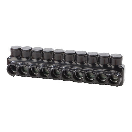 Product image for NSI IPLD500-10 4 AWG to 500 MCM Black Plastisol 9-Port 2-Side Entry Insulated Multi-Cable Connector Block