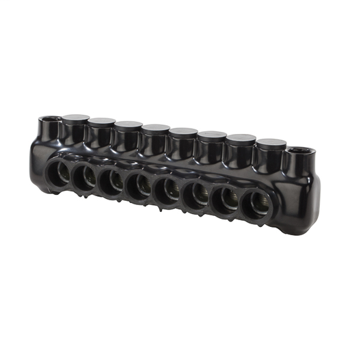 Product image for NSI IPLMD250-8 6 AWG to 250 MCM Black Plastisol 8-Port 2-Side Entry Insulated Multi-Cable Connector with Hole