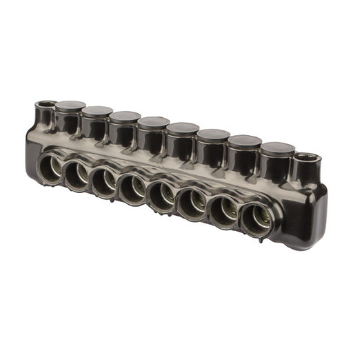Product image for NSI IPLMD350-8 6 AWG to 350 MCM Black Plastisol 8-Port 2-Side Entry Insulated Multi-Cable Connector with Hole