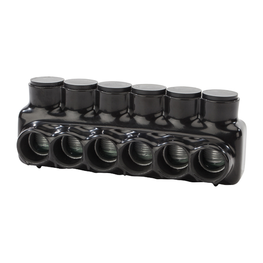 Product image for NSI IPL500-6 4 AWG to 500 MCM Black Plastisol 6-Port 1-Side Entry Insulated Multi-Cable Connector Block