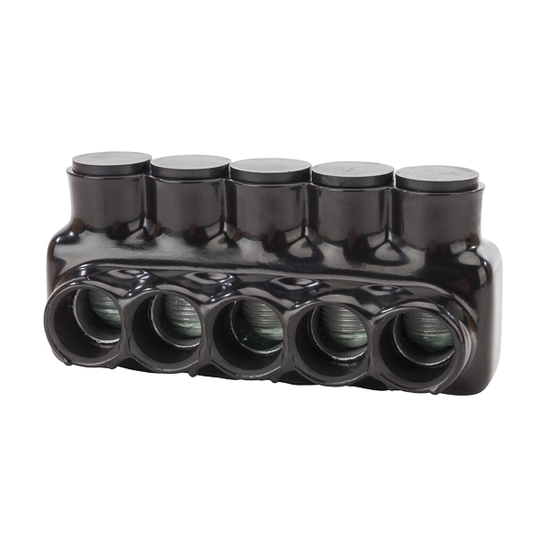 Product image for NSI IPL500-5 4 AWG to 500 MCM Black Plastisol 5-Port 1-Side Entry Insulated Multi-Cable Connector Block