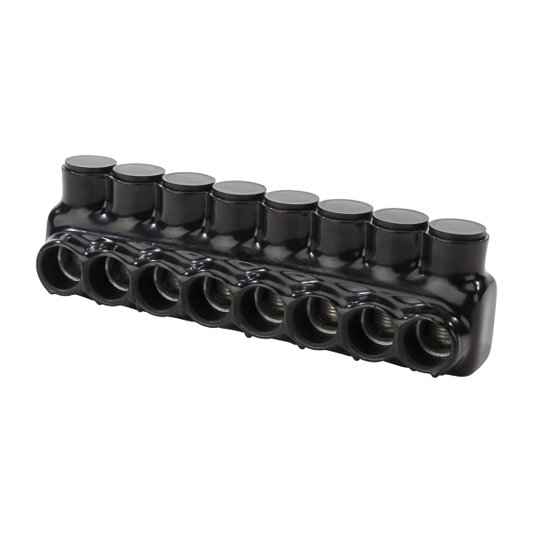 Product image for NSI IPL350-8 6 AWG to 350 MCM Black Plastisol 8-Port 1-Side Entry Insulated Multi-Cable Connector Block