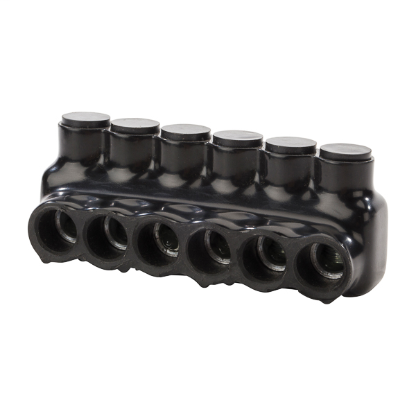 Product image for NSI IPL3/0-6 6 to 3/0 AWG Black Plastisol 6-Port 1-Side Entry Insulated Multi-Cable Connector Block