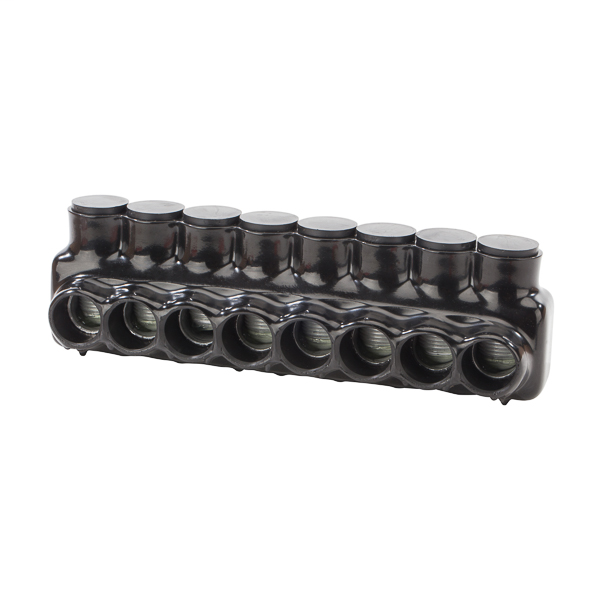 Product image for NSI IPL500-8 4 AWG to 500 MCM Black Plastisol 8-Port 1-Side Entry Insulated Multi-Cable Connector Block
