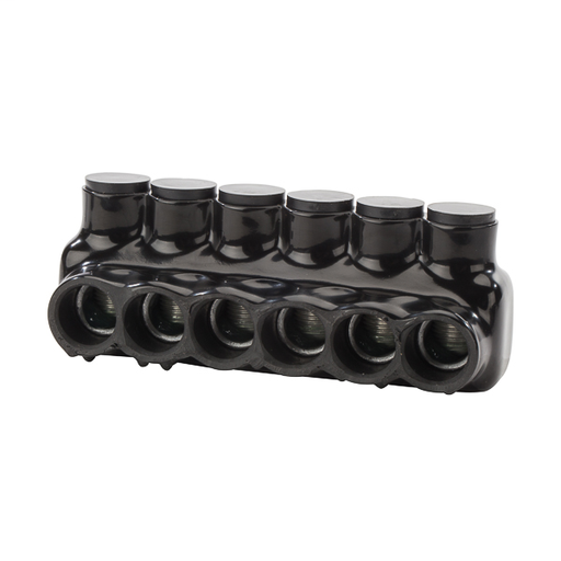 Product image for NSI IPLD3/0-6 6 to 3/0 AWG Black Plastisol 6-Port 2-Side Entry Insulated Multi-Cable Connector Block