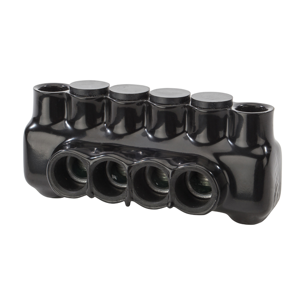 Product image for NSI IPLMD250-4 6 AWG to 250 MCM Black Plastisol 4-Port 2-Side Entry Insulated Multi-Cable Connector