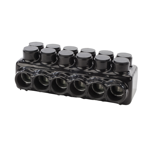 Product image for NSI IPLDH750-6 250 to 750 MCM Black Plastisol 6-Port 2-Side Entry Heavy Duty Insulated Multi-Cable Connector Block