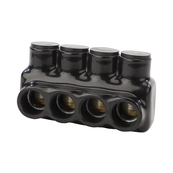 Product image for NSI IPL350-4 6 AWG to 350 MCM Black Plastisol 4-Port 1-Side Entry Insulated Multi-Cable Connector Block