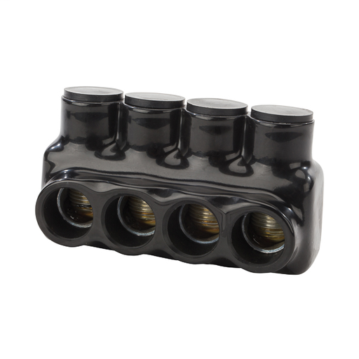 Product image for NSI IPL350-4 6 AWG to 350 MCM Black Plastisol 4-Port 1-Side Entry Insulated Multi-Cable Connector Block