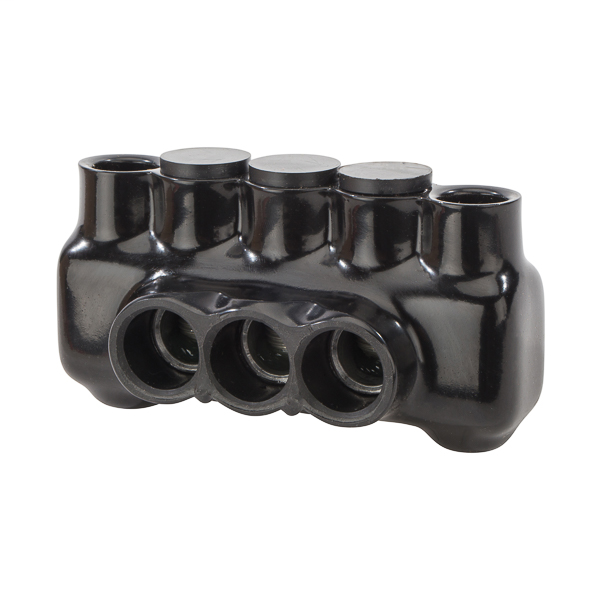 Product image for NSI IPLMD250-3 6 AWG to 250 MCM Black Plastisol 3-Port 2-Side Entry Insulated Multi-Cable Connector with Hole