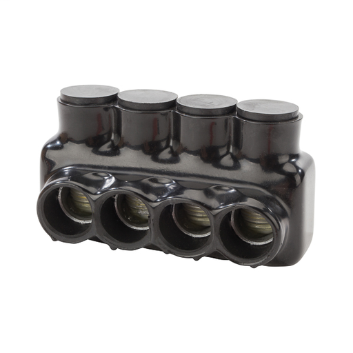 Product image for NSI IPL500-4 4 AWG to 500 MCM Black Plastisol 4-Port 1-Side Entry Insulated Multi-Cable Connector Block