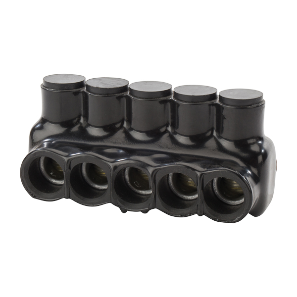 Product image for NSI IPLD3/0-5 6 to 3/0 AWG Black Plastisol 5-Port 2-Side Entry Insulated Multi-Cable Connector Block