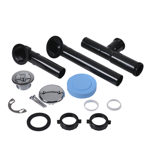 Dearborn® Full Kit, Plastic Tubular - Black Uni-Lift Stopper w/ Chrome Finish Trim Zinc Drain Unit, 2 Hole Faceplate