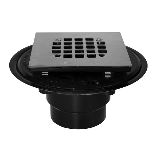 Oatey® 2" or 3" ABS drain w/square brushed nickel Snap-Tite strainer