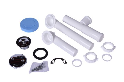 Dearborn® Full Kit, Plastic Tubular - White Uni-Lift Stopper w/ Chrome Finish Trim Zinc Drain Unit, 2 Hole Faceplate