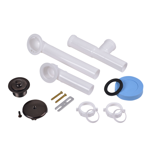 Dearborn® Full Kit, Plastic Tubular - White Uni-Lift Stopper w/ Rubbed Bronze Finish Trim