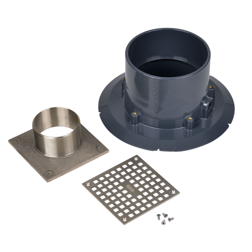 Oatey® 6" PVC Adj. Commercial Drain w/ 6" Cast NI Square Grate & Square Top