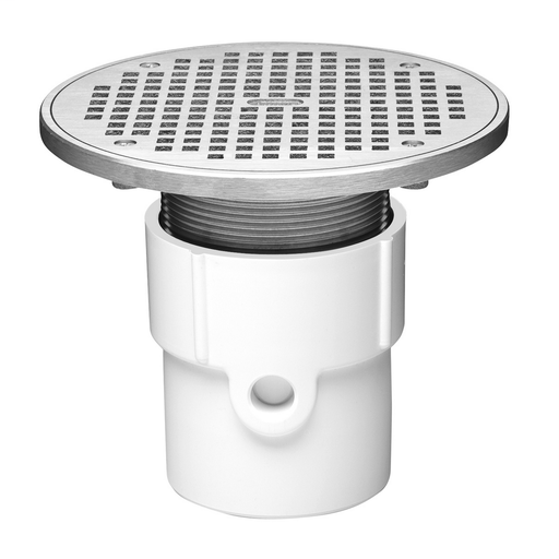 Oatey® 3" or 4" PVC General Purpose Pipe Fit Drain w/ 5" Cast NI Grate & Round Top