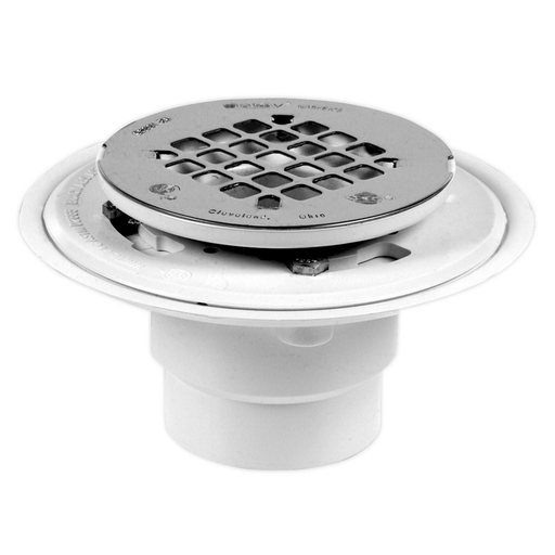 Oatey® 2" or 3" PVC drain w/ round stainless steel Snap-Tite strainer