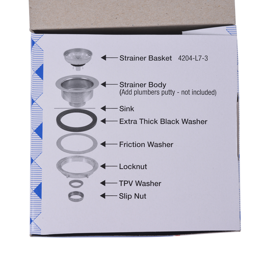 Dearborn® Lucky 7 Sink Basket Strainer, w/ Stainless Steel 4-Prong Basket, Chrome Plated Brass Body, Metal Post, Rubber Stopper, Heavy Locknut, Extra Thick Washer, Machine Cut Threads.